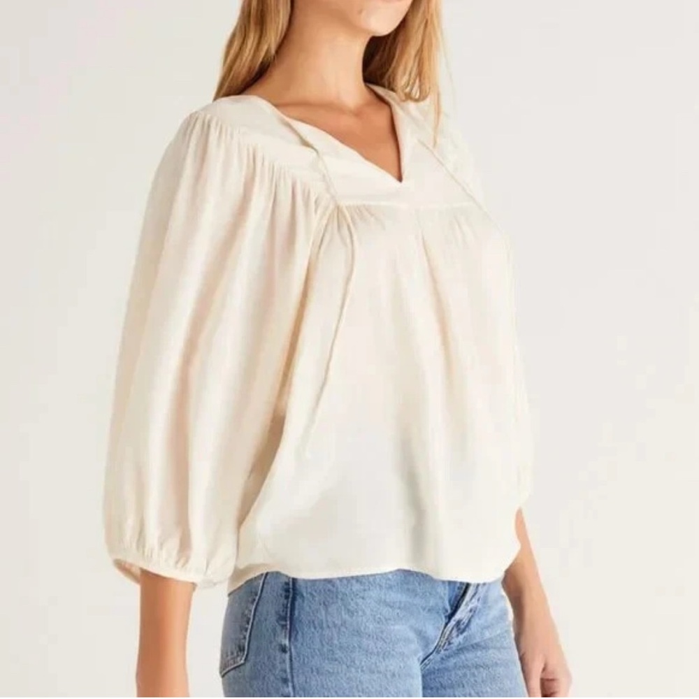 Z Supply Eden‎ Adobe White Bloussant Sleeve Top Size Large